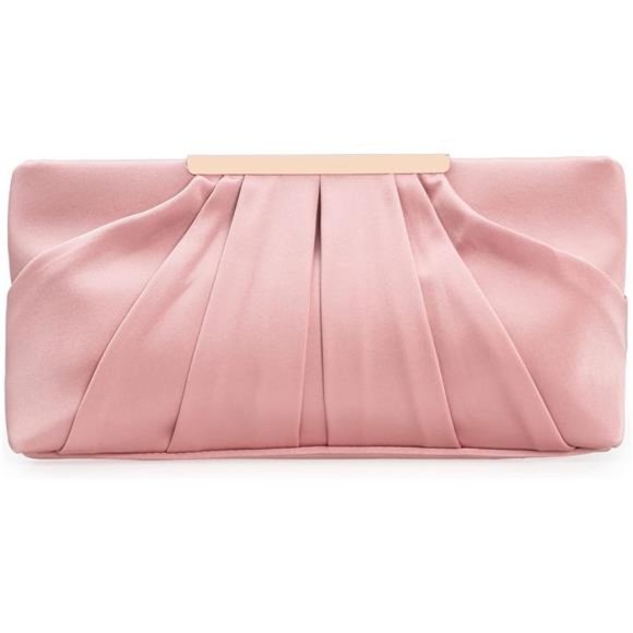 Clutch Evening Bag Elegant Pleated Satin Formal Handbag Simple Classy Purse - Picture 1 of 7